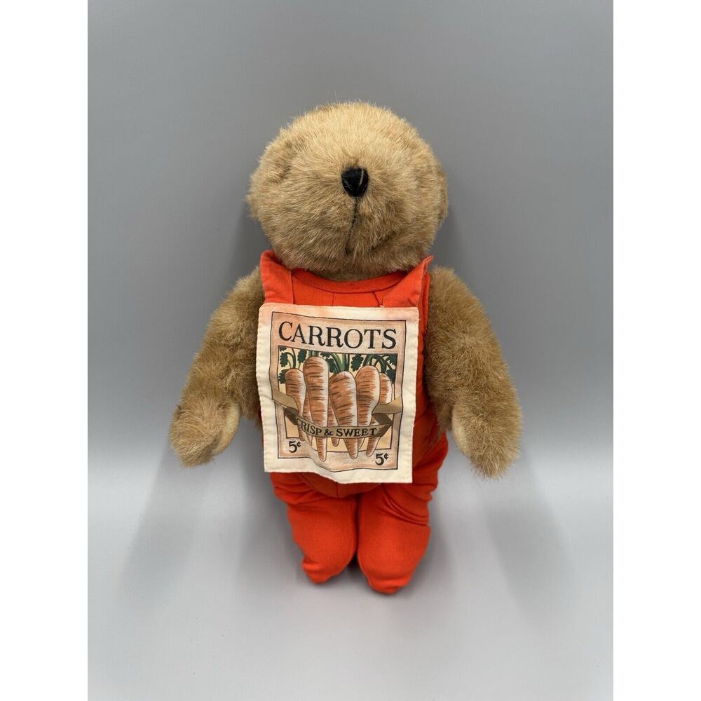 Vintage Tender Heart Treasures Teddy Bear Carrots No Hat 11” READ DETAILS
